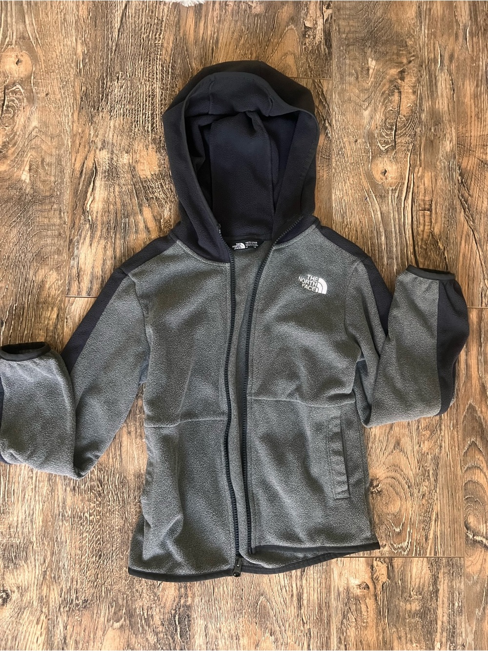The North Face Gray and Black Kids Hooded Fleece Jacket